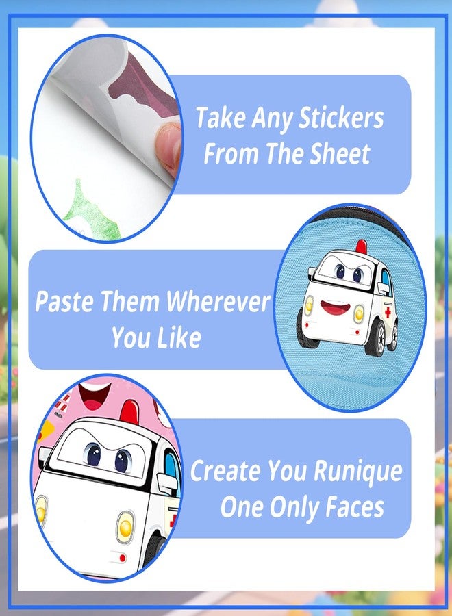 T-Antrix 24 Sheets Make Your Own Stickers Make A Face Stickers for Kids Toddlers with Fire Truck Tractor Police Car Bus Racing Car DIY Craft Kids Party Favor Supplies Crafts - Image 4